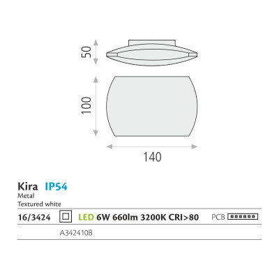 A342410B Kira Настінний світильник 16/3424 білий, LED 1x6W 3200K IP54