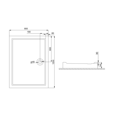 BAS1012 BASIC Душовий піддон, прямокутний 1200x800 без сифона