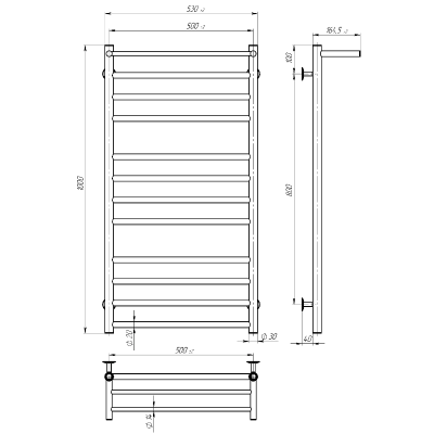 AL5001000EB ALLROUND Рушникосушарка електрична П12 500х1000 з чорної сталі, колір чорний матовий (1 сорт)