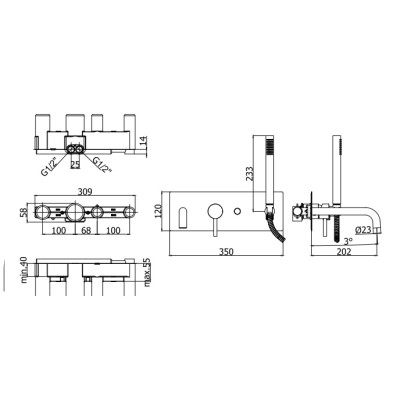 LIG001CR LIGHT Змішувач для ванни з ручним душем, хром