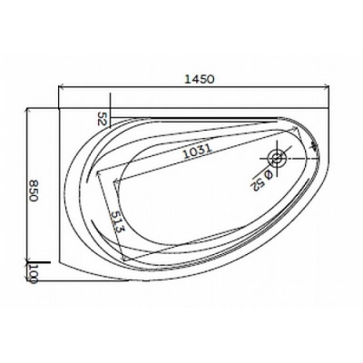 5533000 SUPERO Ванна асиметрична 145x85 см, злив зліва, колір білий, в комплекті з ніжками SN14