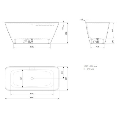 VAQUABSS/00 QUADRO Ванна окремостояча 160см, із Silkstone, колір білий мат