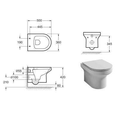 8320026 RING Унітаз підвісний безобідковий + кришка soft-close, quick-fix (2уп)