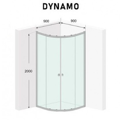 Душова кабіна Liberta DYNAMO прозора, захист, габарит 900Lx900R, ручка Круглий кноб, h 2000