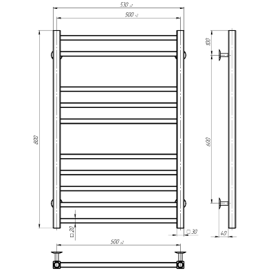 UN500800EB UNIVERSAL Рушникосушарка електрична П10 500х800 з чорної сталі, колір чорний матовий (1 сорт)