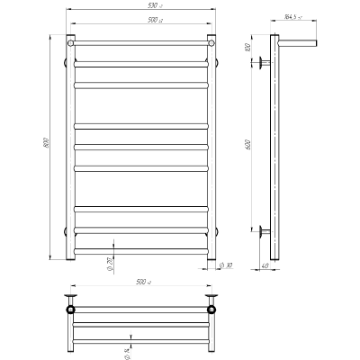 AL500800EB ALLROUND Рушникосушарка електрична П9 500х800 з чорної сталі, колір чорний матовий (1 сорт)