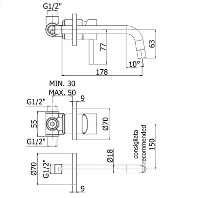 LIG006CR70 LIGHT Змішувач раковини, вилив 175 (178) мм , хром