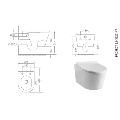 3220147 Project 2.0 Унітаз підвісний + кришка softclose Clean Pro