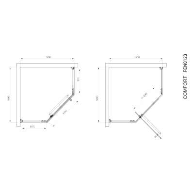 FEN0123 COMFORT Кабіна душова, п'ятикут. 90х90, без піддона, скло прозоре