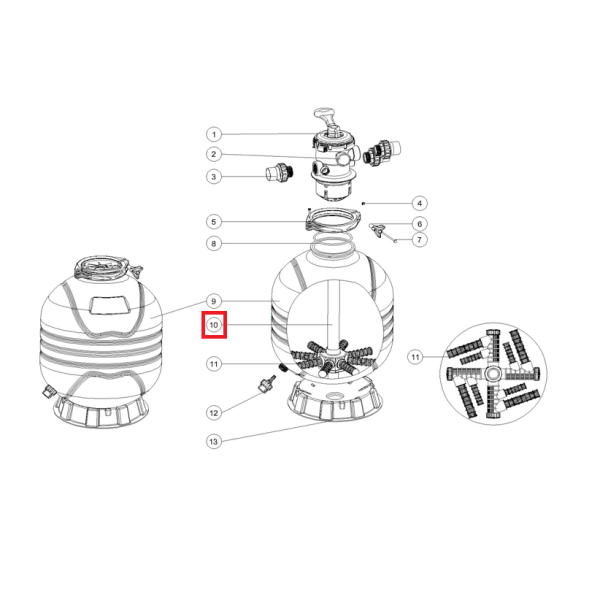 Дюзова коробка 89012515 в комплекті з трубою для Emaux MFV17 / 20/24 / 27A / 27 / 31A / 31/35