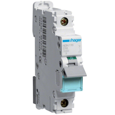 Автоматичний вимикач Hager NDN116 1-полюсний, In=16 А “D”