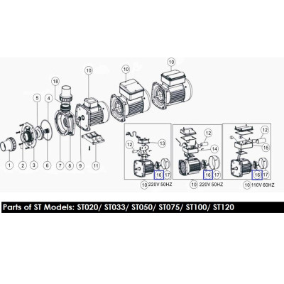 Крильчатка вентилятора насоса Emaux SD/ SQ/SS/ST 50-120 01031027