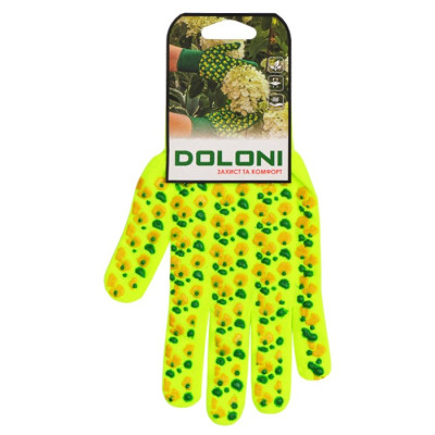 Рукавиці з крапками зелені жовті квіти 10" Doloni (4116)