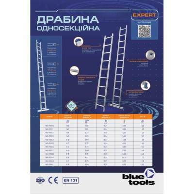 Драбина опорна односекційна BLUETOOLS Expert (14 сходинок) (160-9057)