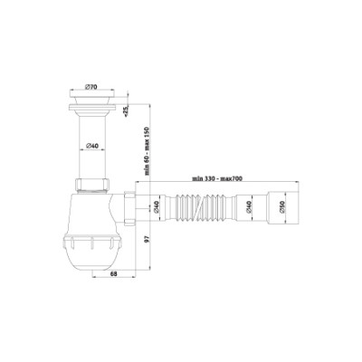 Сифон АНІ-ПЛАСТ для кухні Ані Грот 1 1/2" х40 з гофрою d40/50 (А0515)