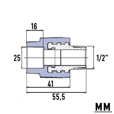 PP-R Муфта з металевим зовнішнім різьбленням 25мм х 1/2" , Wavin