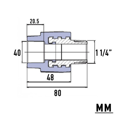 PP-R Муфта з металевим зовнішнім різьбленням (під ключ) 40мм х 1 1/4" , Wavin