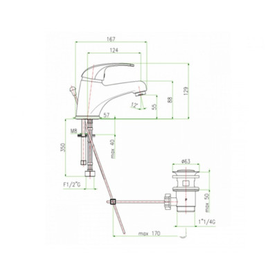 Змішувач для умивальника Santan MAX 32CR2210, 1-1/4" донний клапан