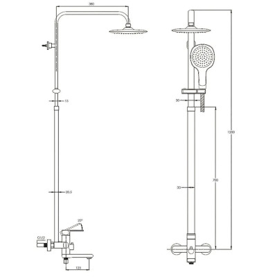 Душова система змішувач для ванни та душу з лійкою "Тропічний дощ" ZEGOR PUD16-A045