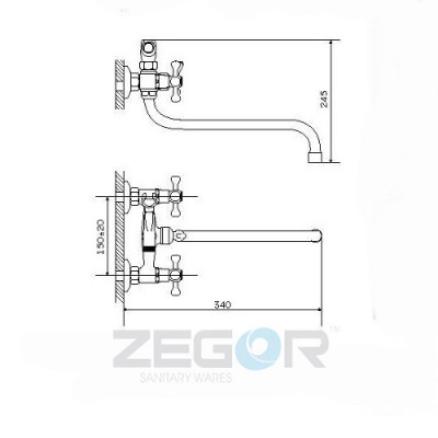 Змішувач для ванни ZEGOR DFR-A722 L=340