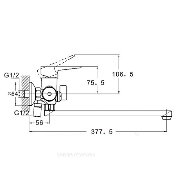 Змішувач для ванни ZEGOR PUD7-A145 W, L=350 мм