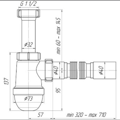 Cіфон АНІ-ПЛАСТ Ані для раковини, 1-1/2" *40 з гофрою, d 40*40 (C0125)