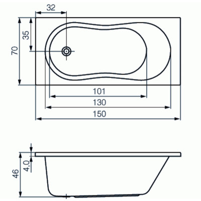 Ванна ABS CERSANIT NIKE 150х70 + ножки Тип 4