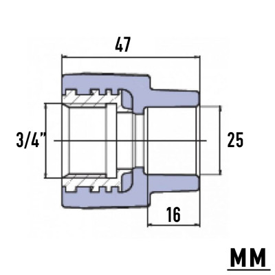PP-R Муфта з металевим внутрішнім різьбленням 25мм х 3/4" , Wavin