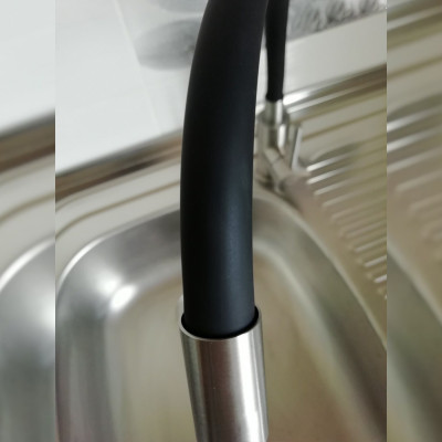Змішувач для кухні CV023288 Acero-INOX035NS-1 з гнучким виливом, нержавіюча сталь, хром/чорний