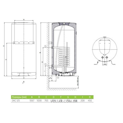 Бойлер комб. навісн., верт. OKC125 теплообм. 0,7м2 model 2016